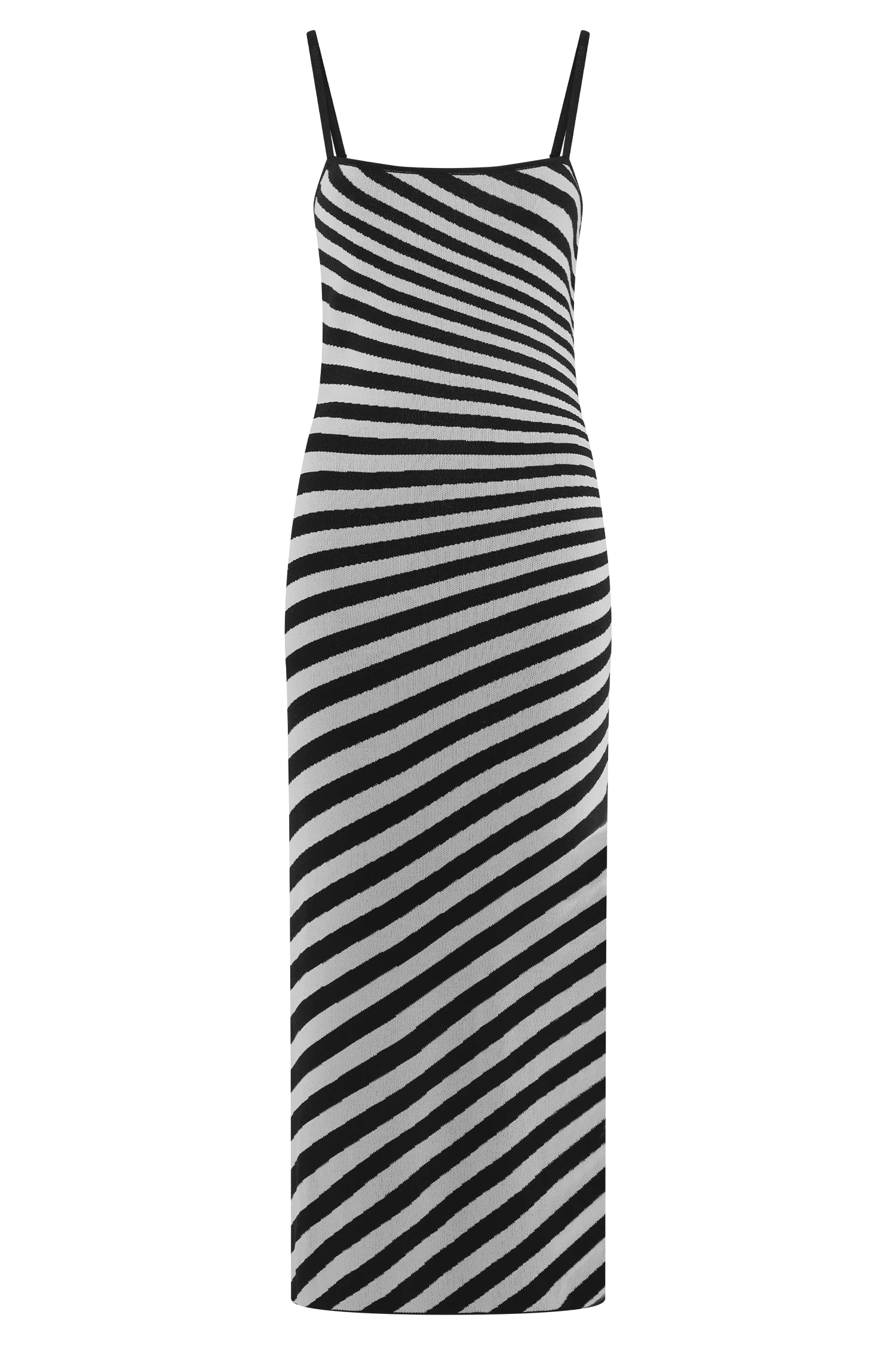 Raven Striped Knit Midi Dress - Black/White