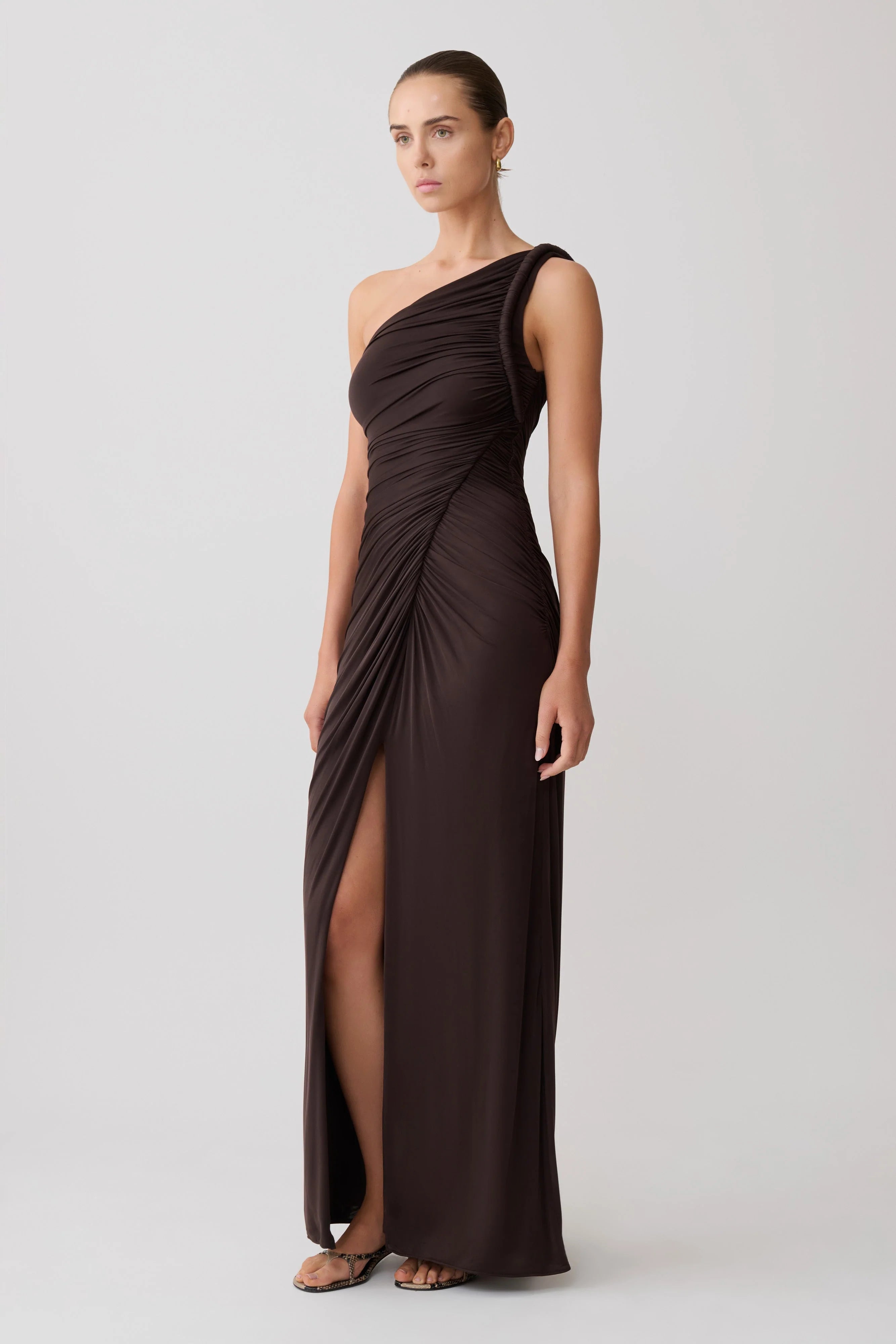 Ryn Twisted One Shoulder Maxi Dress - Dark Chocolate